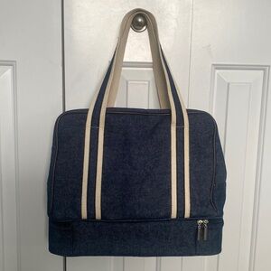 Beautiful Bath And Body Works Rare Well Kept Large Denim Bathroom Travel Bag Set